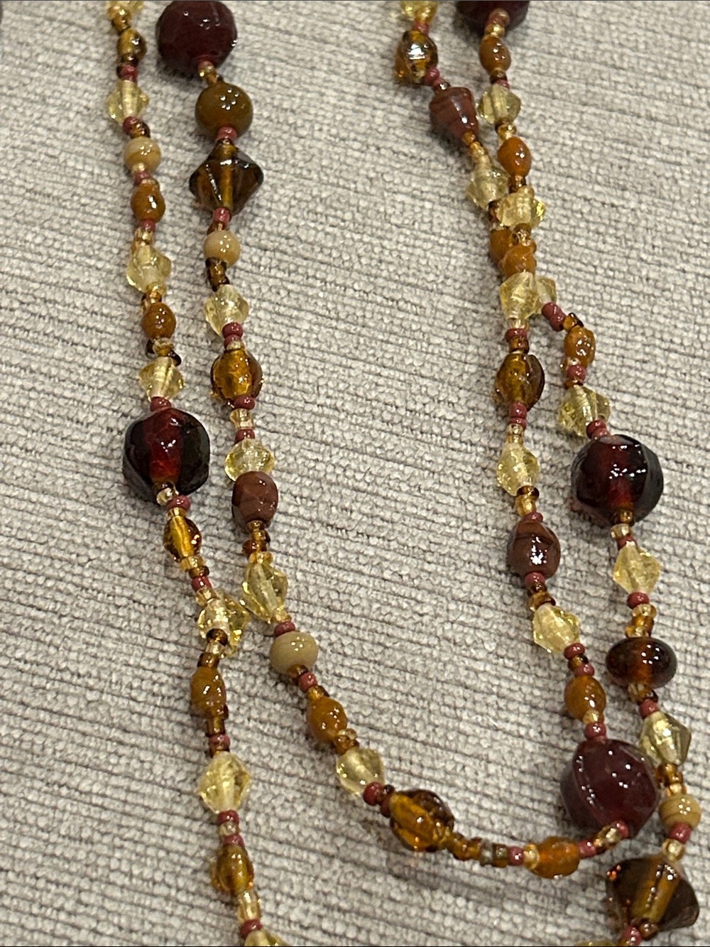 Amber-Tone Glass Bead Double Strand Necklace with Matching Earrings - 23” image 2